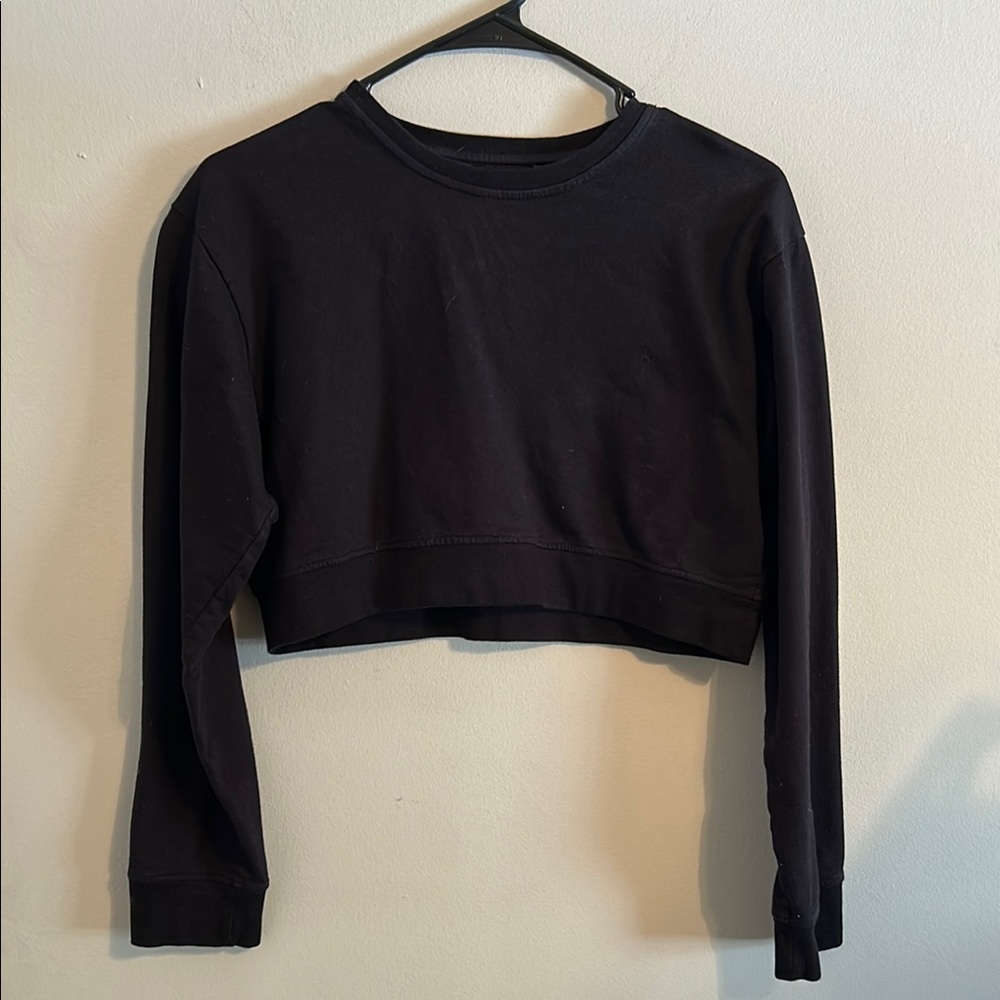 Black Cropped Long Sleeve T Shirt